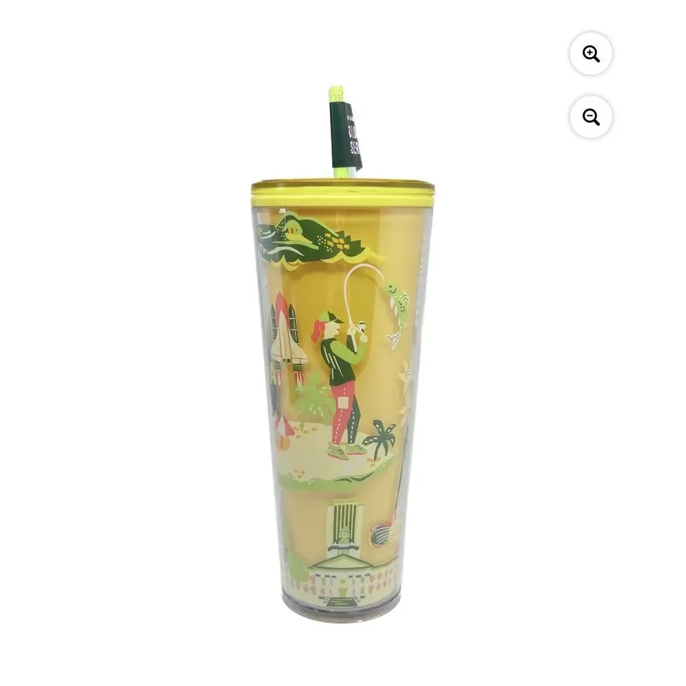 NWT Starbucks Florida Discovery 24oz Cold Cup Tumbler Yellow Lid Straw Travel - Picture 2 of 4
